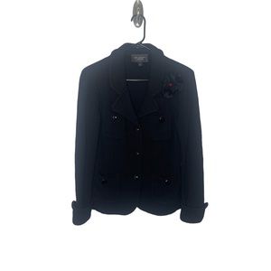 St John Caviar Black Knit Blazer/ Suit Jacket with Flower Appliqué Sz 8